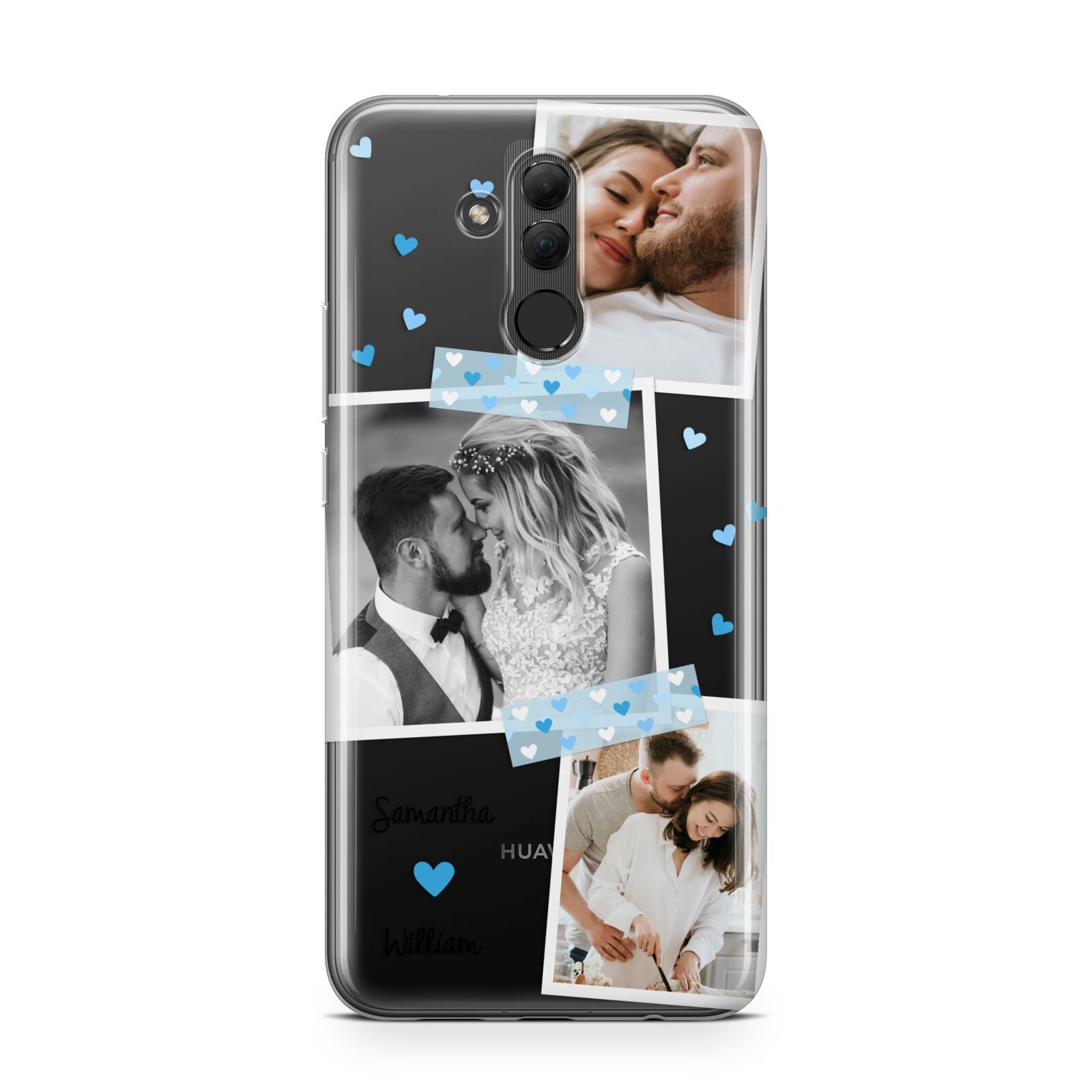 Wedding Snaps Collage with Blue Hearts and Name Huawei Mate 20 Lite