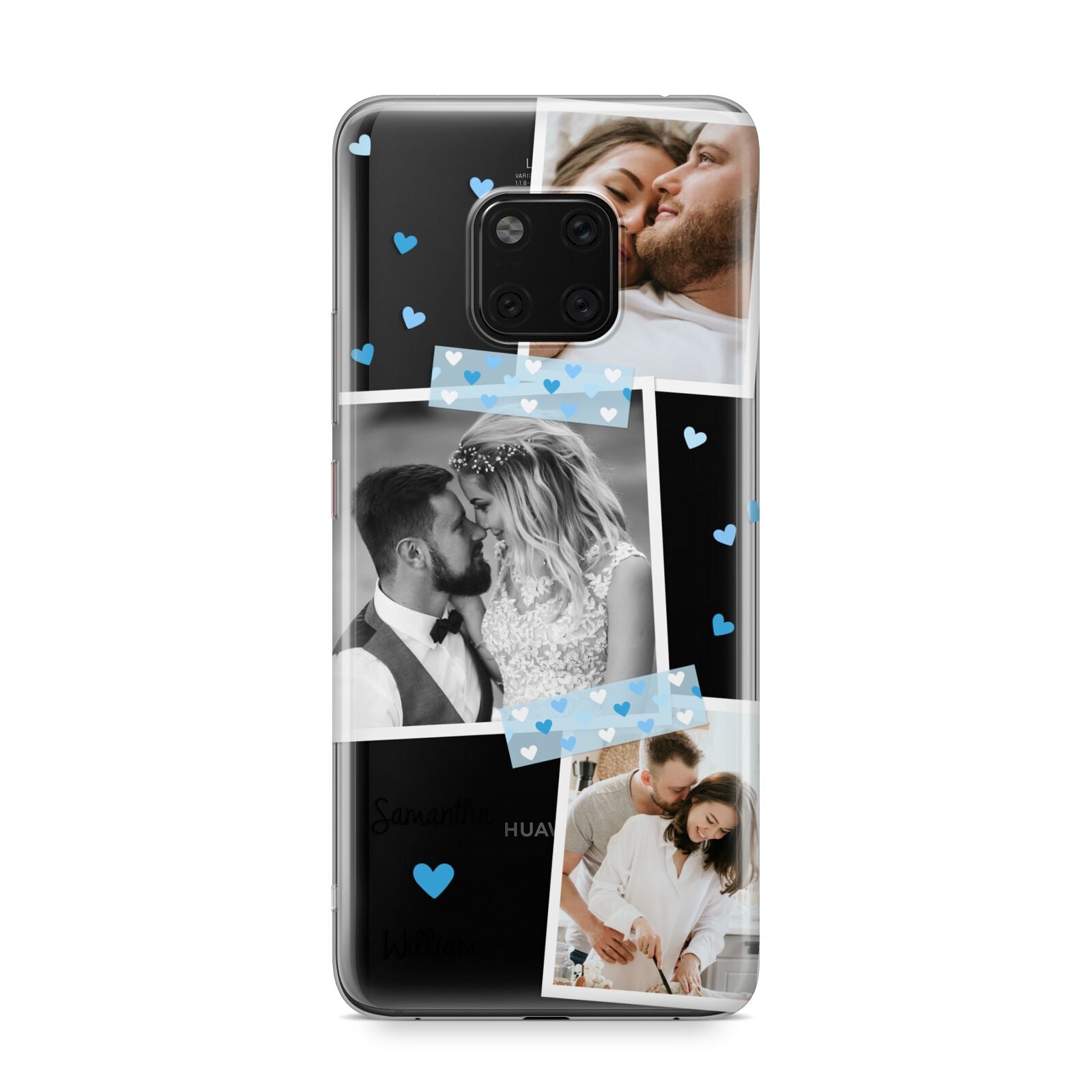 Wedding Snaps Collage with Blue Hearts and Name Huawei Mate 20 Pro Phone Case
