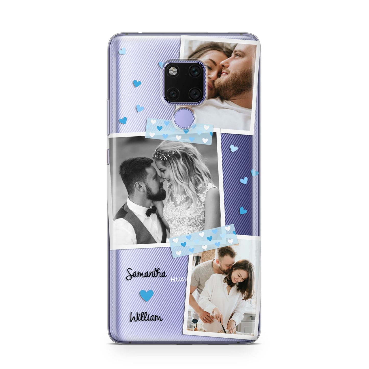 Wedding Snaps Collage with Blue Hearts and Name Huawei Mate 20X Phone Case