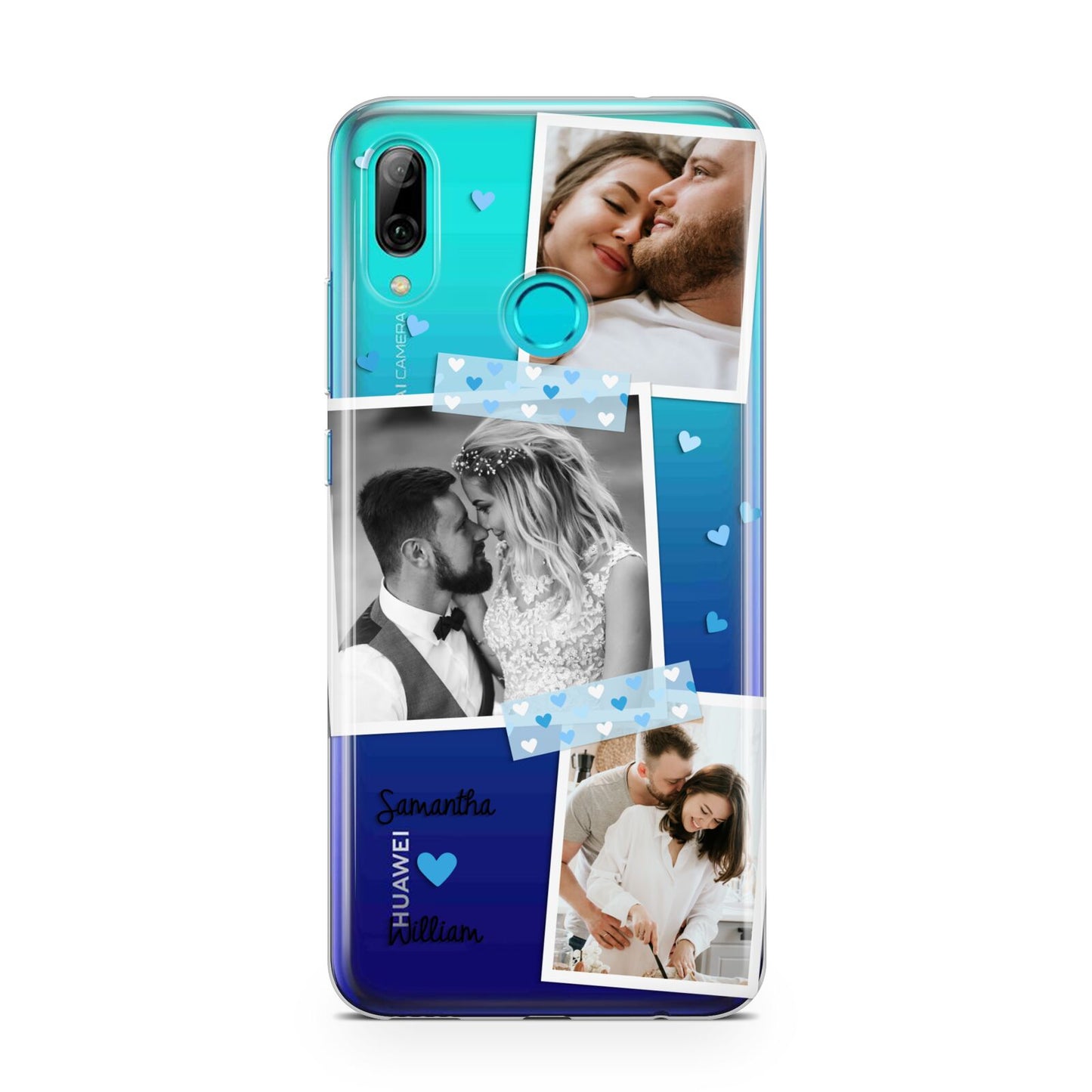 Wedding Snaps Collage with Blue Hearts and Name Huawei P Smart 2019 Case
