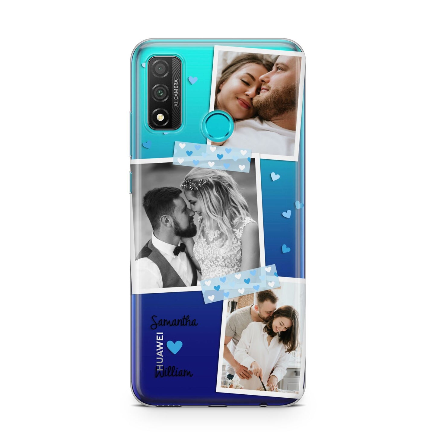 Wedding Snaps Collage with Blue Hearts and Name Huawei P Smart 2020