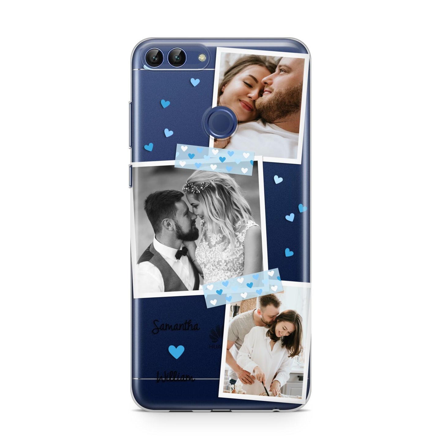 Wedding Snaps Collage with Blue Hearts and Name Huawei P Smart Case