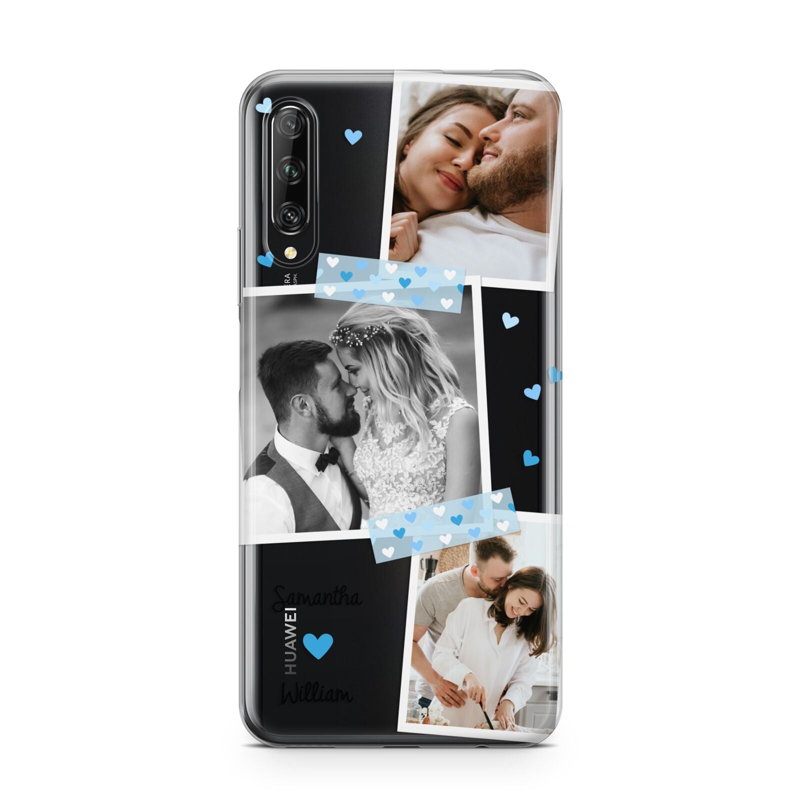 Wedding Snaps Collage with Blue Hearts and Name Huawei P Smart Pro 2019