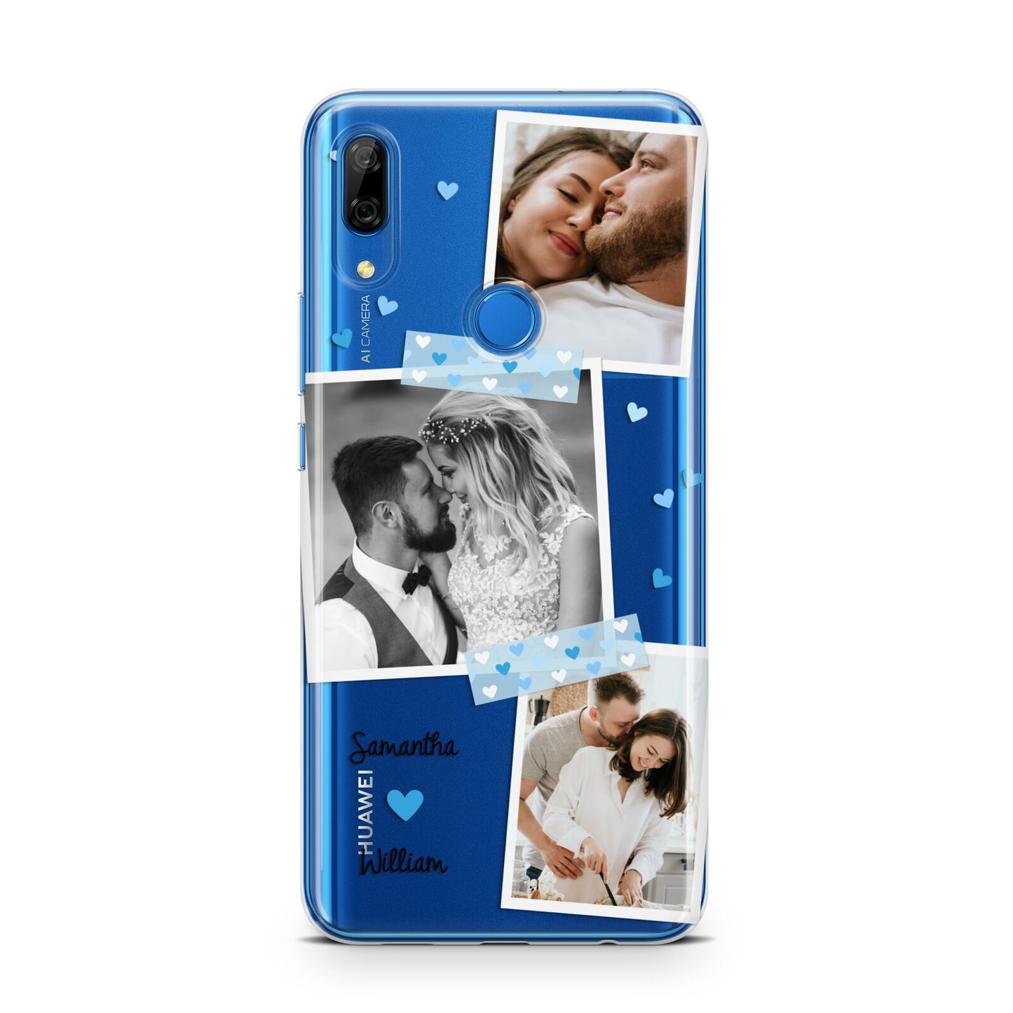 Wedding Snaps Collage with Blue Hearts and Name Huawei P Smart Z
