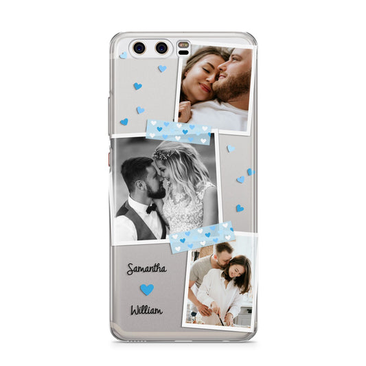Wedding Snaps Collage with Blue Hearts and Name Huawei P10 Phone Case