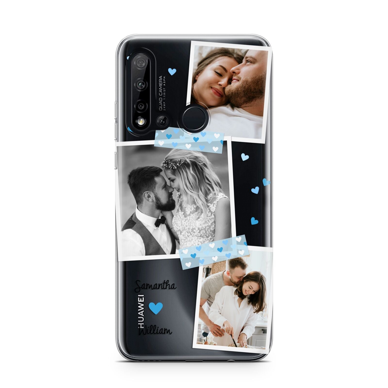 Wedding Snaps Collage with Blue Hearts and Name Huawei P20 Lite 5G Phone Case