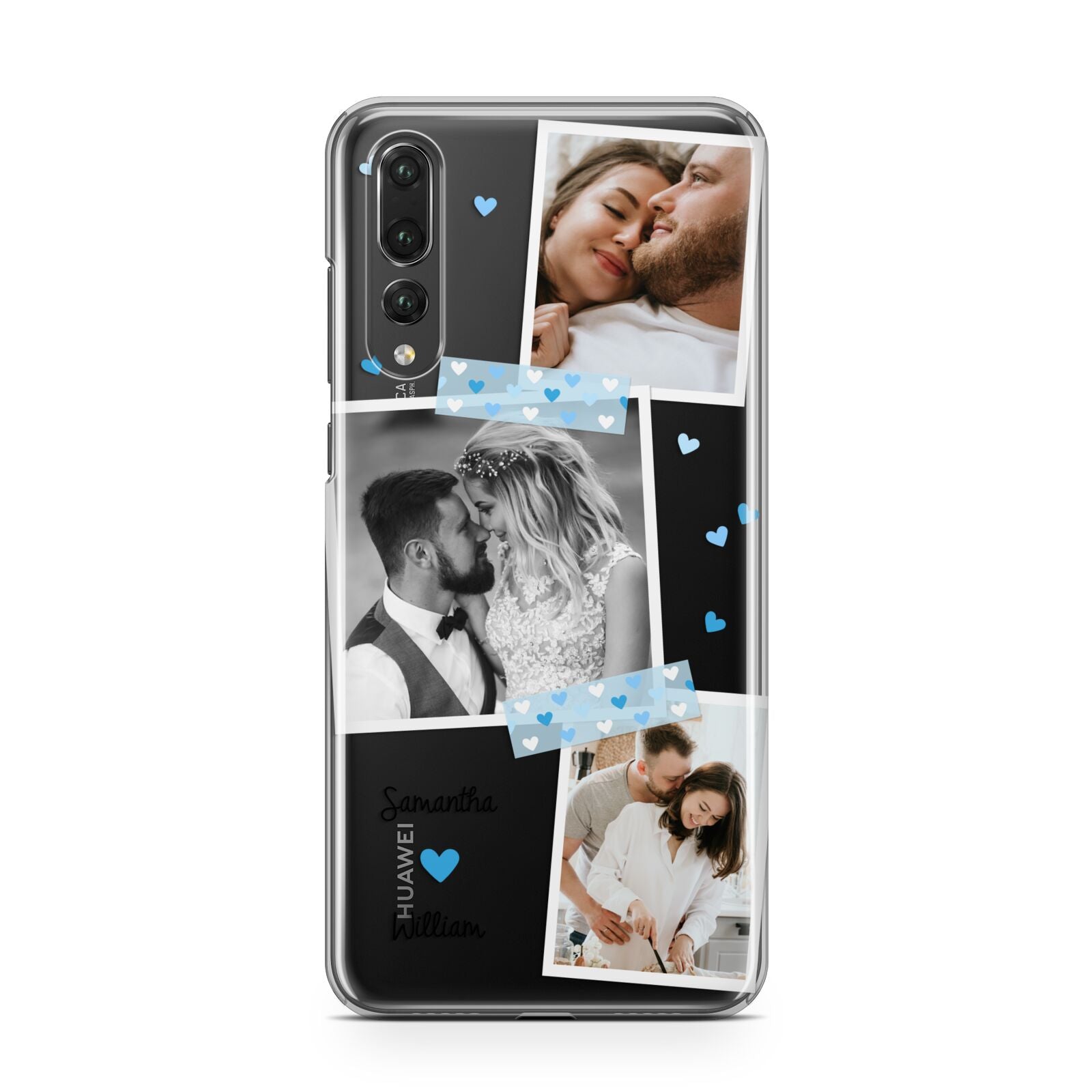 Wedding Snaps Collage with Blue Hearts and Name Huawei P20 Pro Phone Case