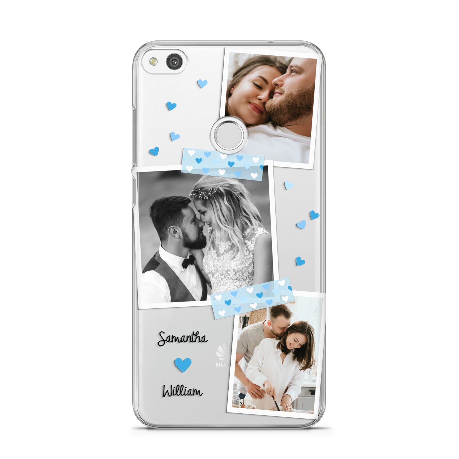 Wedding Snaps Collage with Blue Hearts and Name Huawei P8 Lite Case