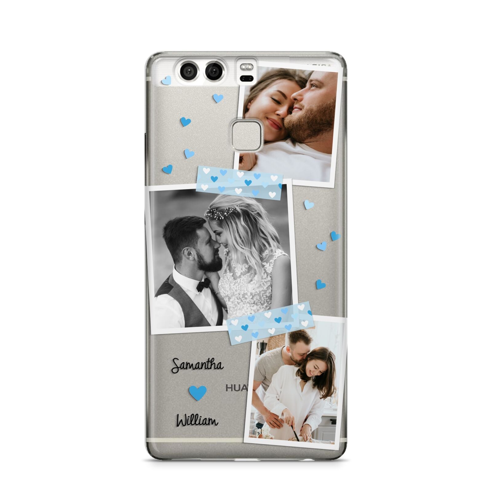 Wedding Snaps Collage with Blue Hearts and Name Huawei P9 Case