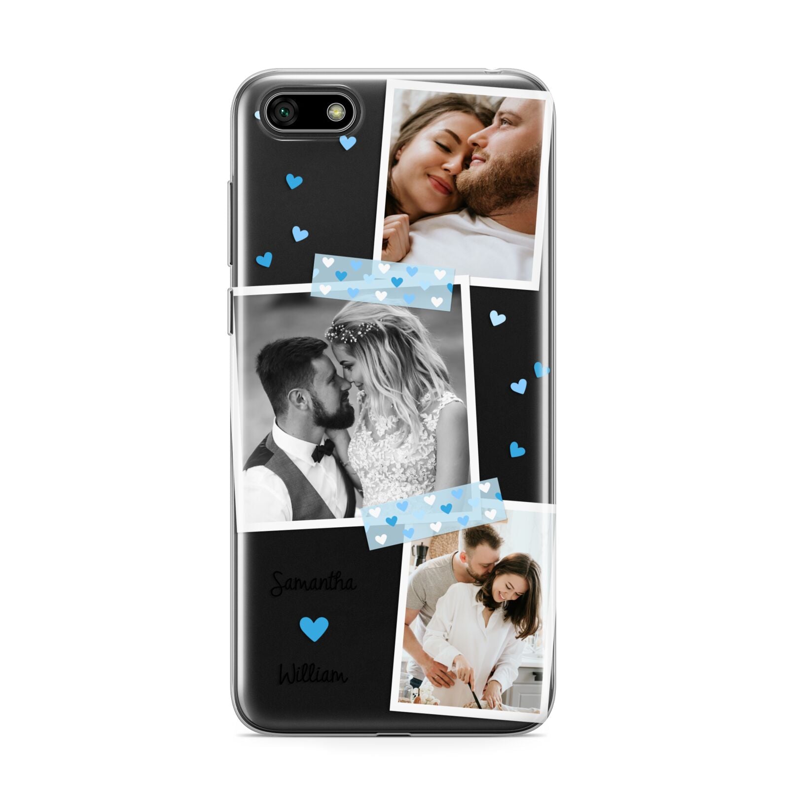 Wedding Snaps Collage with Blue Hearts and Name Huawei Y5 Prime 2018 Phone Case