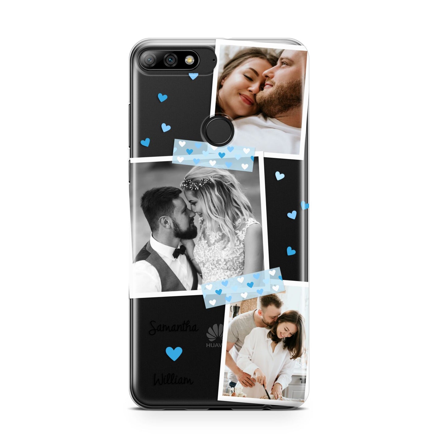Wedding Snaps Collage with Blue Hearts and Name Huawei Y7 2018