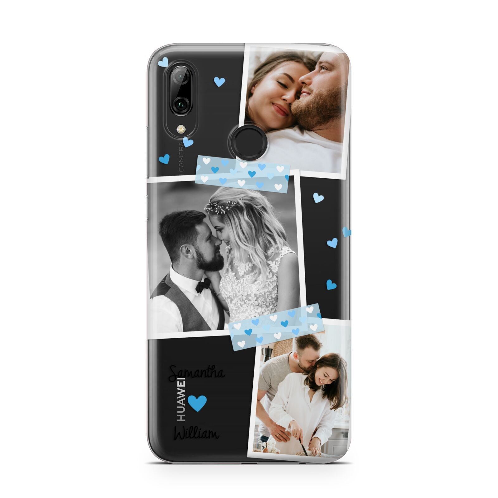 Wedding Snaps Collage with Blue Hearts and Name Huawei Y7 2019
