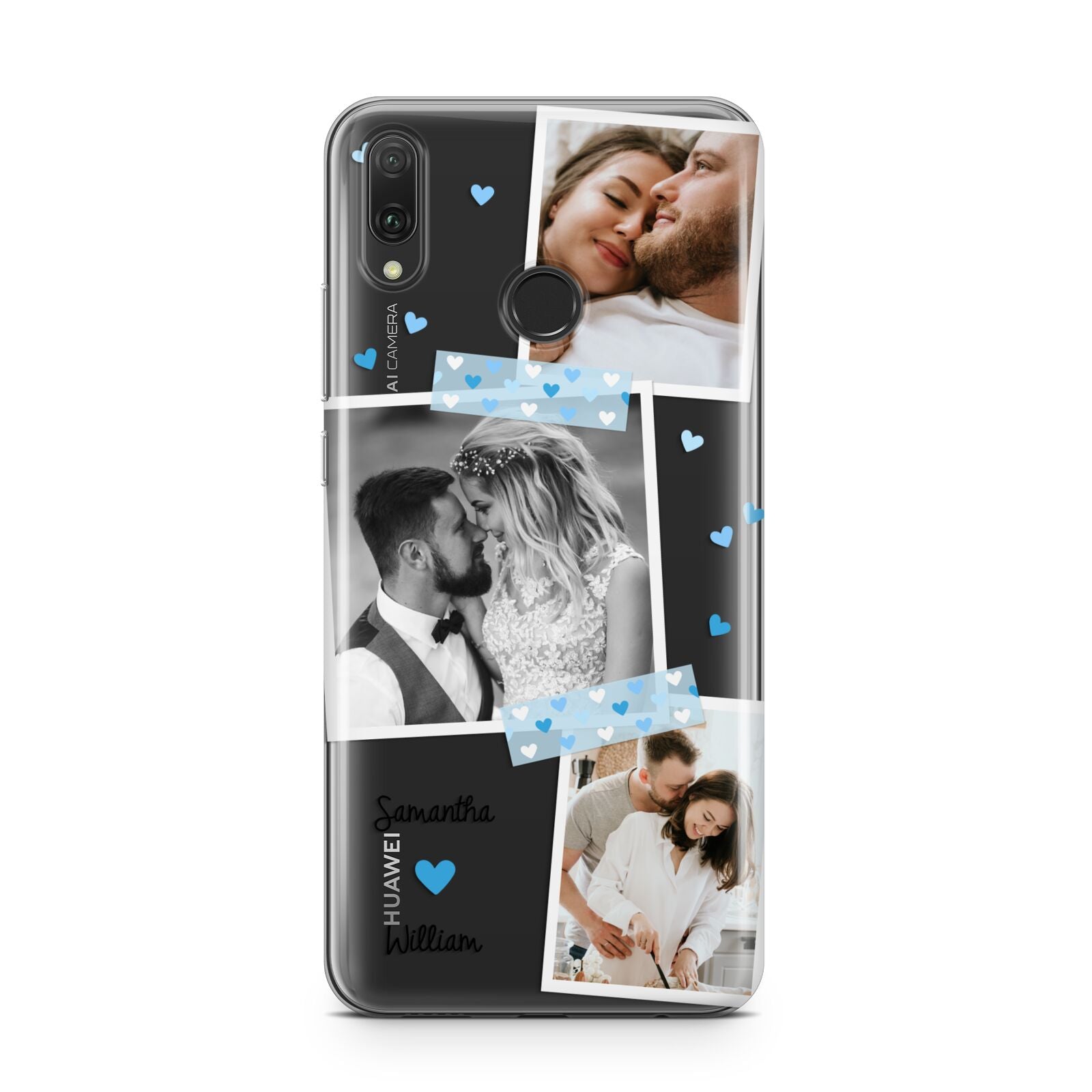 Wedding Snaps Collage with Blue Hearts and Name Huawei Y9 2019