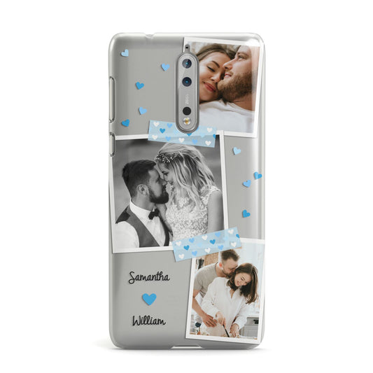 Wedding Snaps Collage with Blue Hearts and Name Nokia Case