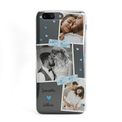 Wedding Snaps Collage with Blue Hearts and Name OnePlus Case