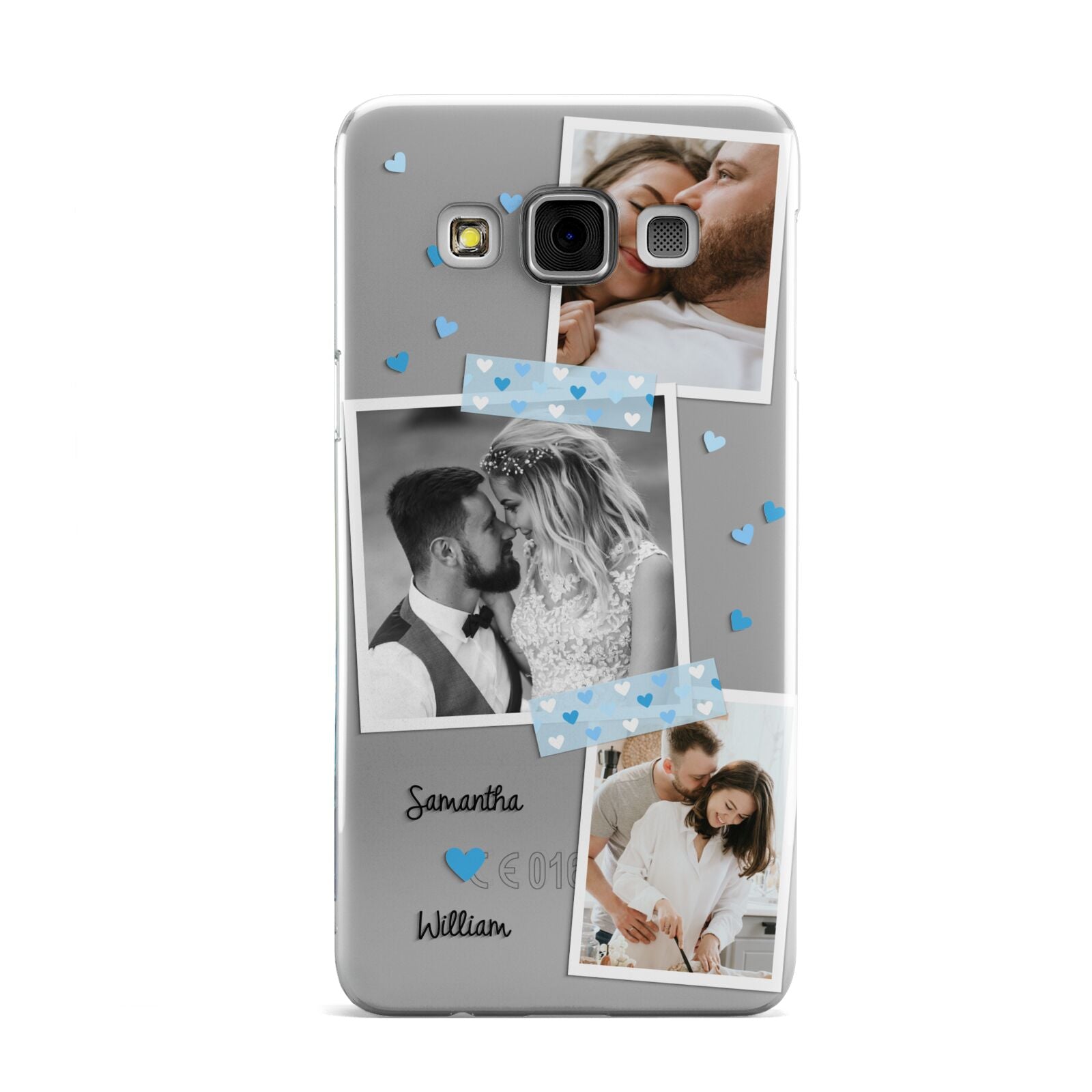 Wedding Snaps Collage with Blue Hearts and Name Samsung Galaxy A3 Case