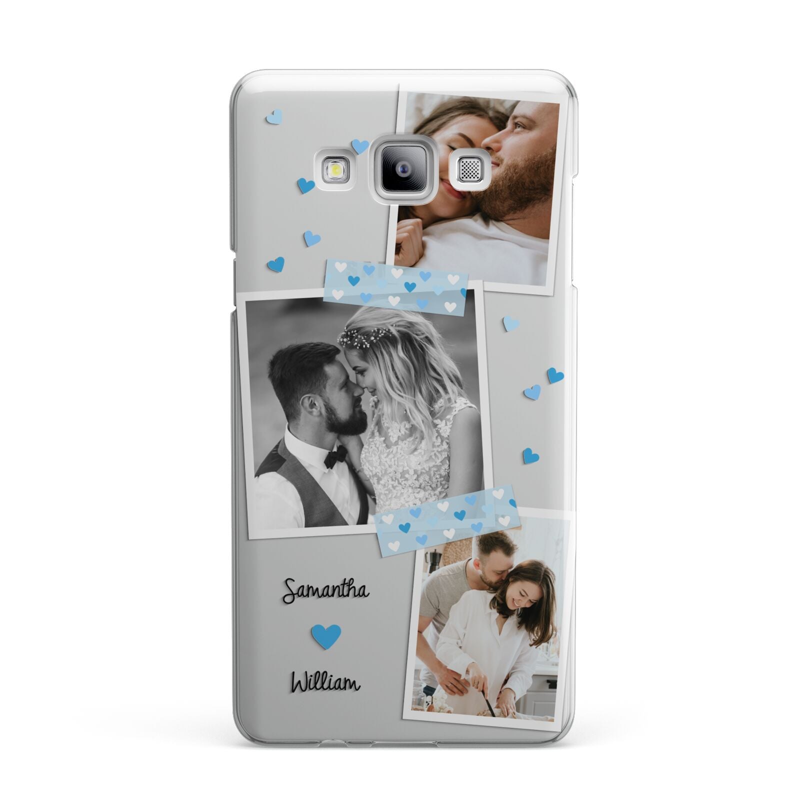 Wedding Snaps Collage with Blue Hearts and Name Samsung Galaxy A7 2015 Case