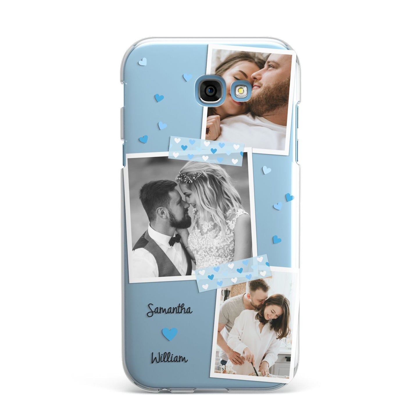 Wedding Snaps Collage with Blue Hearts and Name Samsung Galaxy A7 2017 Case