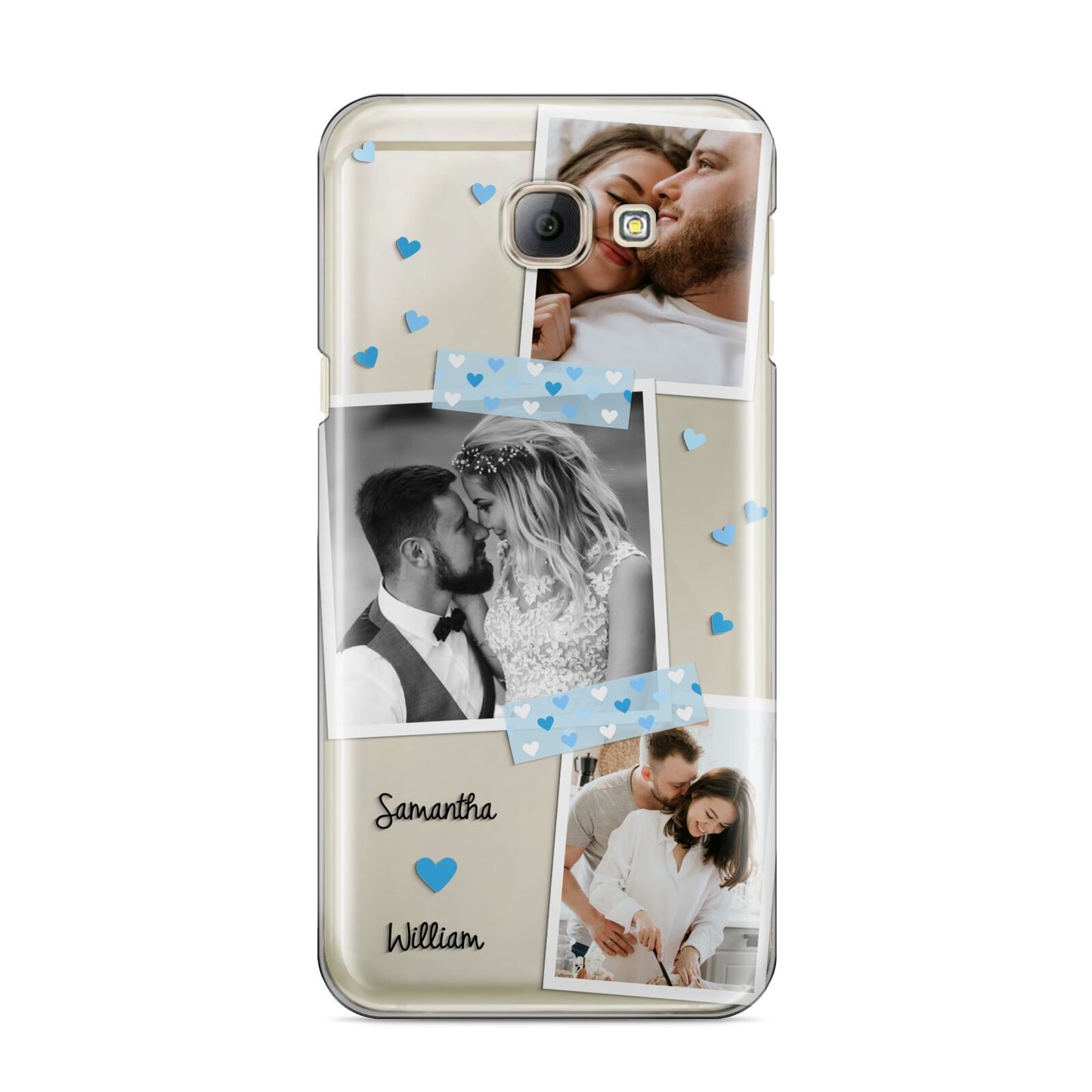 Wedding Snaps Collage with Blue Hearts and Name Samsung Galaxy A8 2016 Case