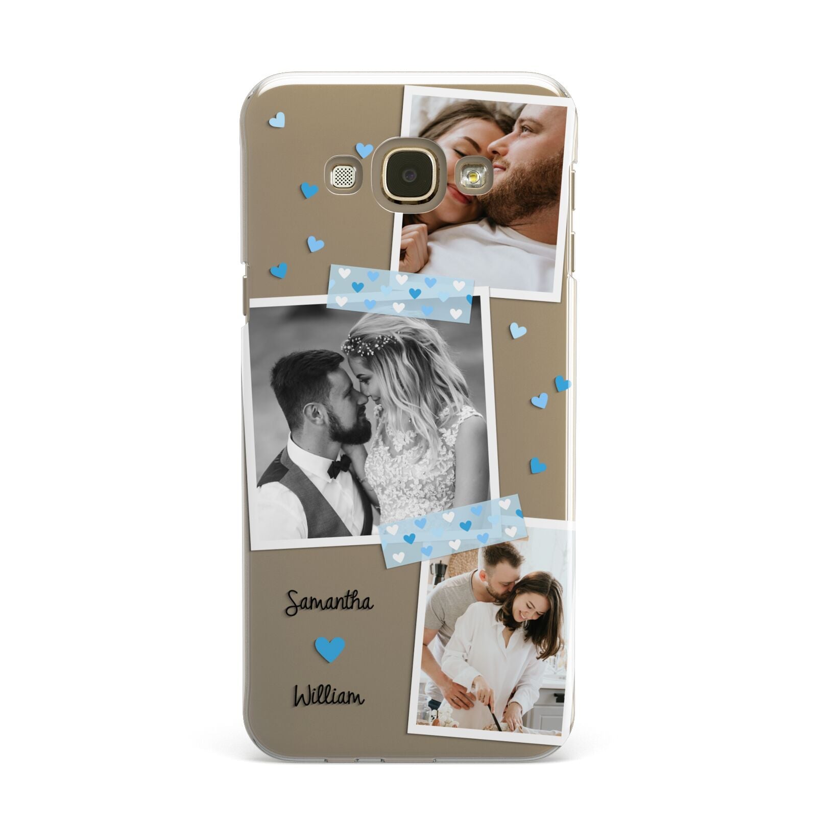 Wedding Snaps Collage with Blue Hearts and Name Samsung Galaxy A8 Case