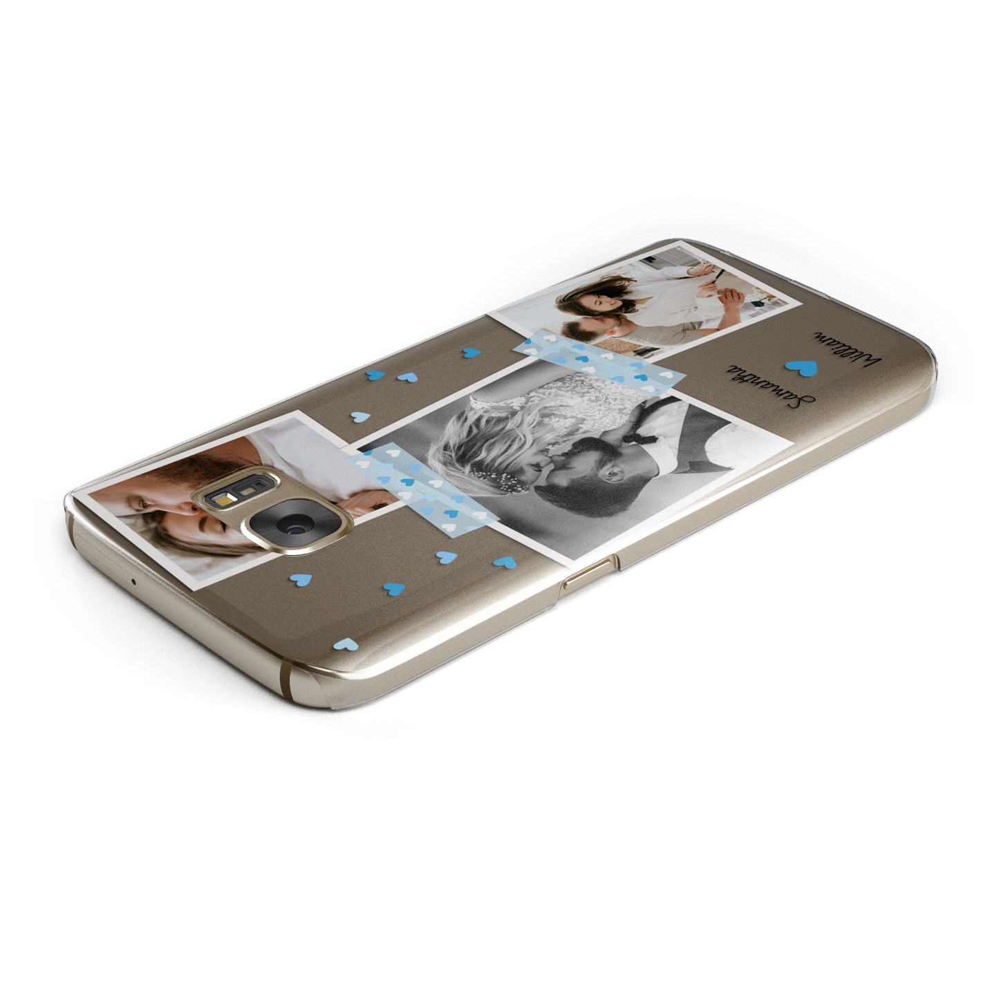 Wedding Snaps Collage with Blue Hearts and Name Samsung Galaxy Case Top Cutout