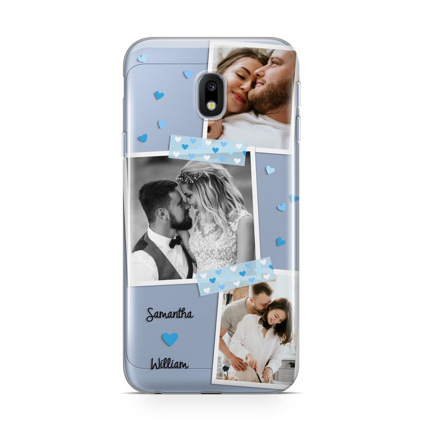 Wedding Snaps Collage with Blue Hearts and Name Samsung Galaxy J3 2017 Case
