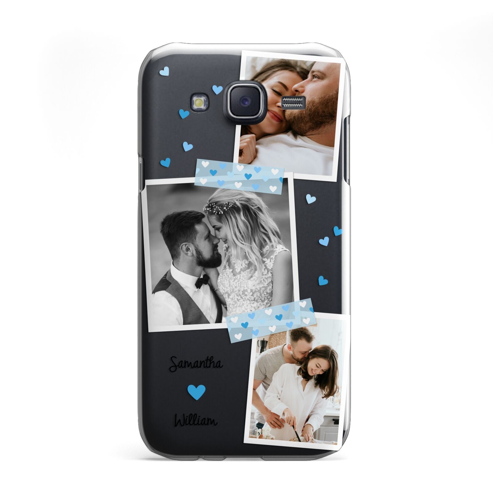 Wedding Snaps Collage with Blue Hearts and Name Samsung Galaxy J5 Case