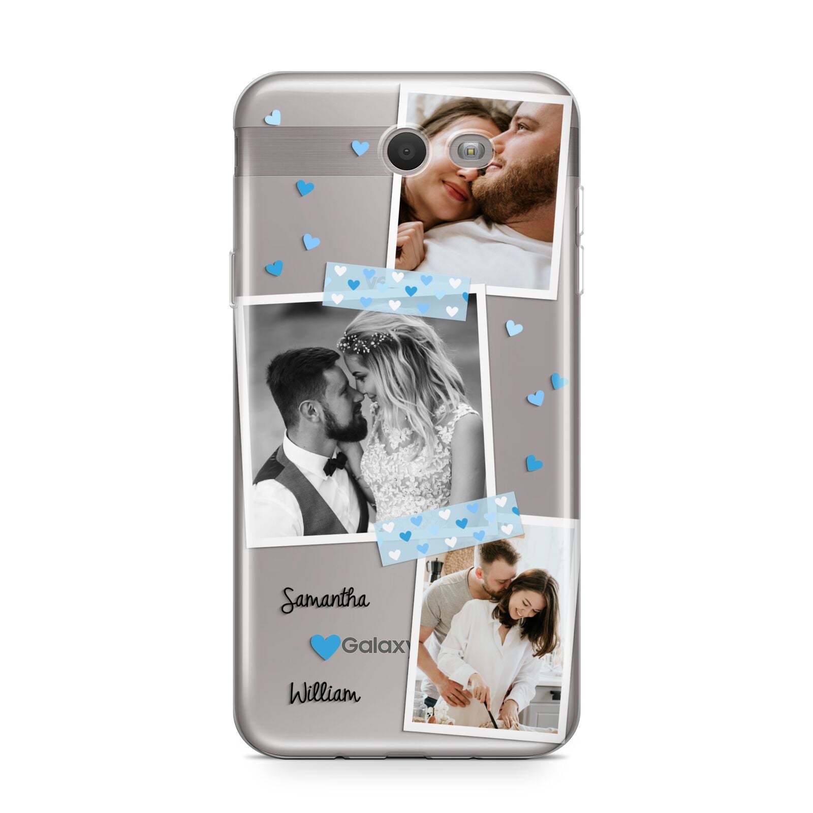Wedding Snaps Collage with Blue Hearts and Name Samsung Galaxy J7 2017 Case