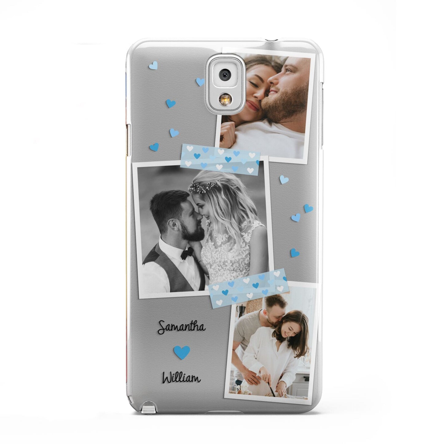 Wedding Snaps Collage with Blue Hearts and Name Samsung Galaxy Note 3 Case