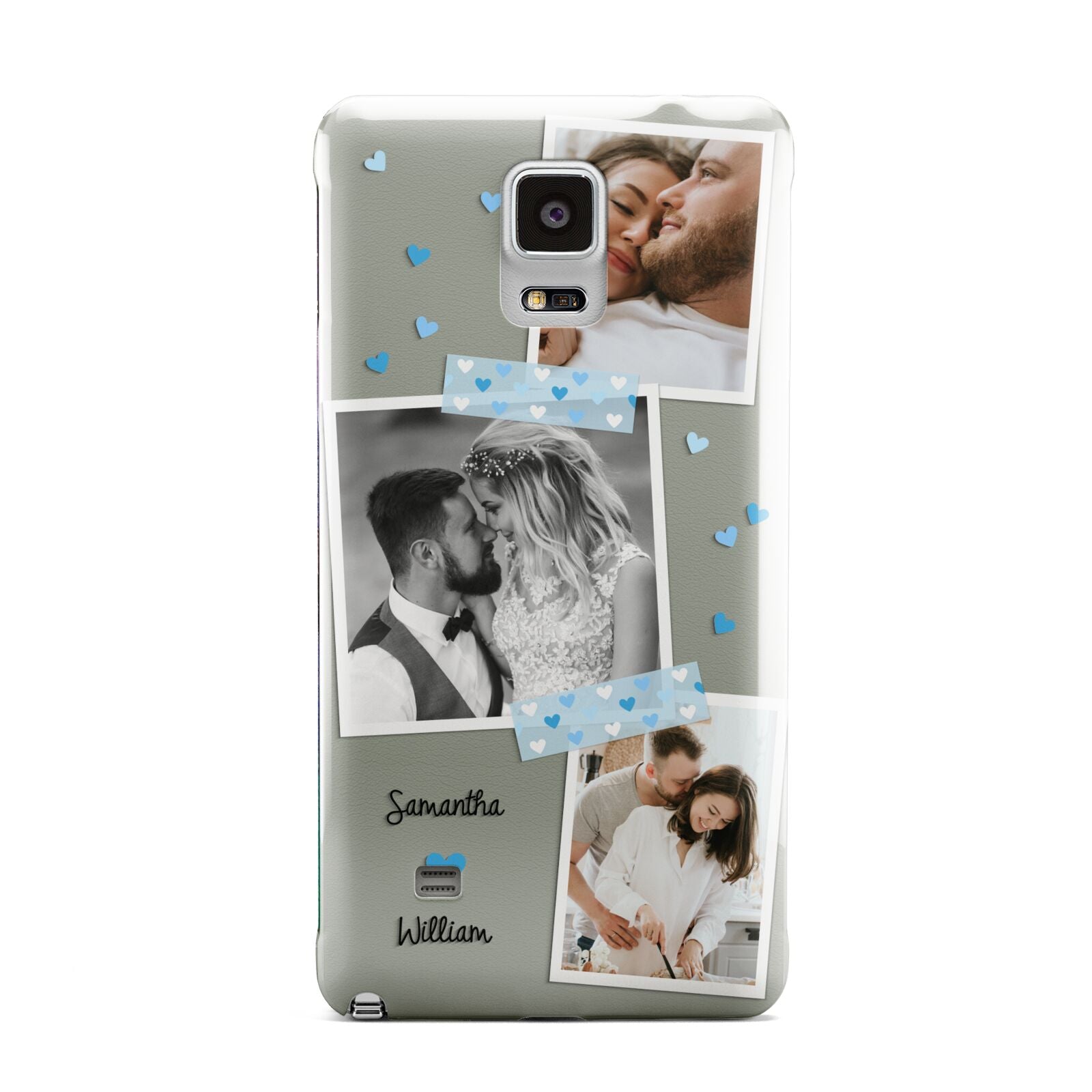 Wedding Snaps Collage with Blue Hearts and Name Samsung Galaxy Note 4 Case