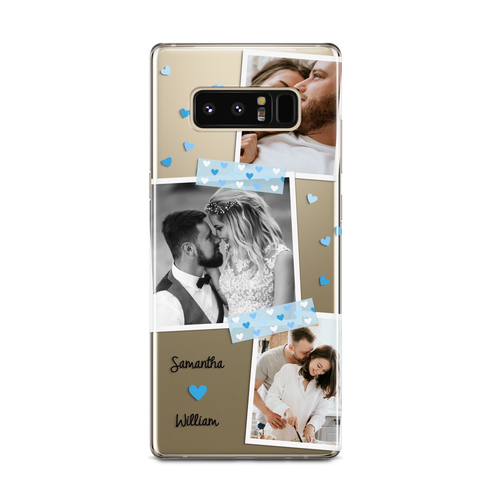 Wedding Snaps Collage with Blue Hearts and Name Samsung Galaxy Note 8 Case