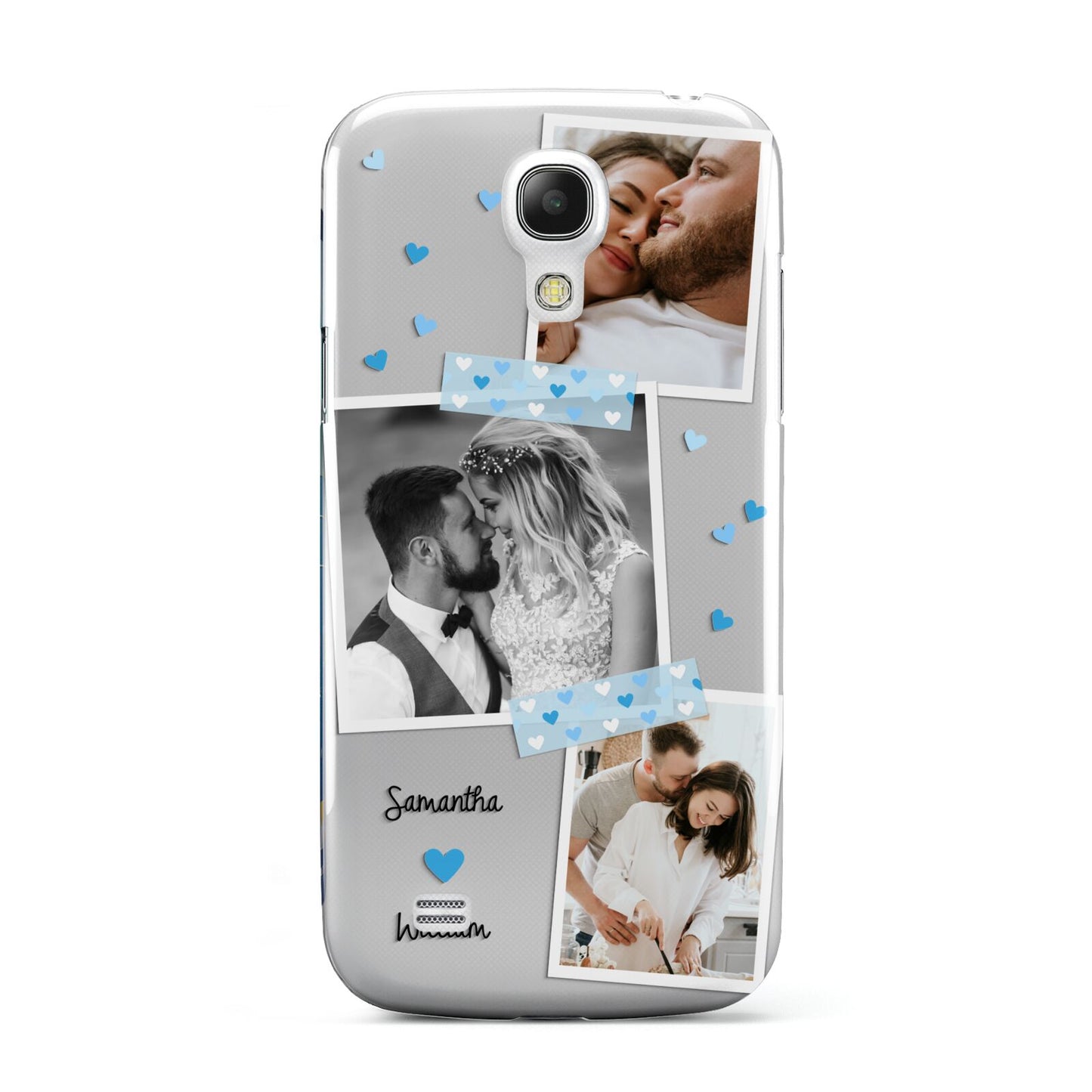 Wedding Snaps Collage with Blue Hearts and Name Samsung Galaxy S4 Mini Case