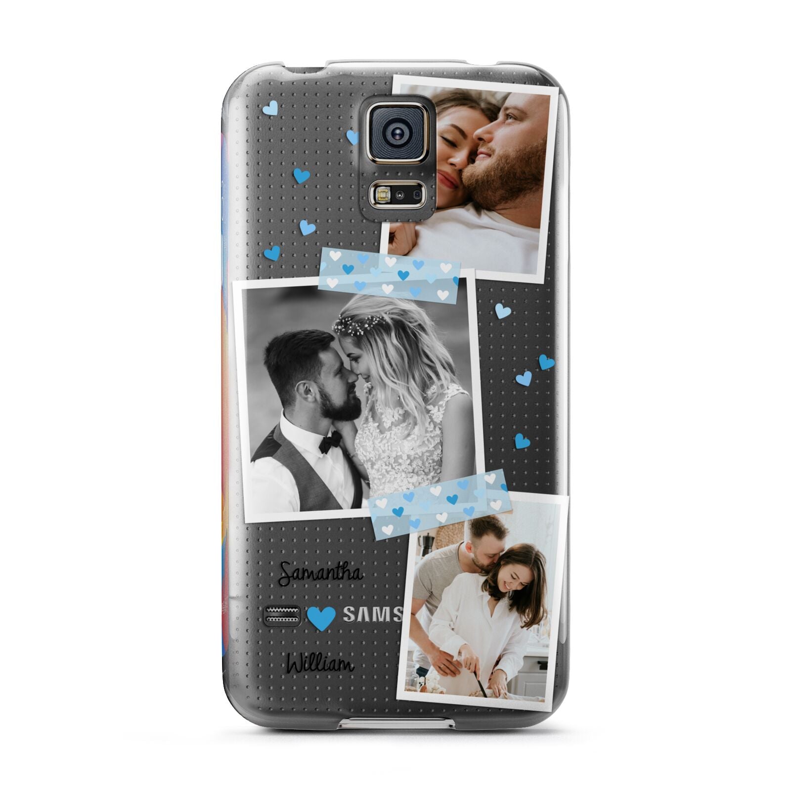 Wedding Snaps Collage with Blue Hearts and Name Samsung Galaxy S5 Case
