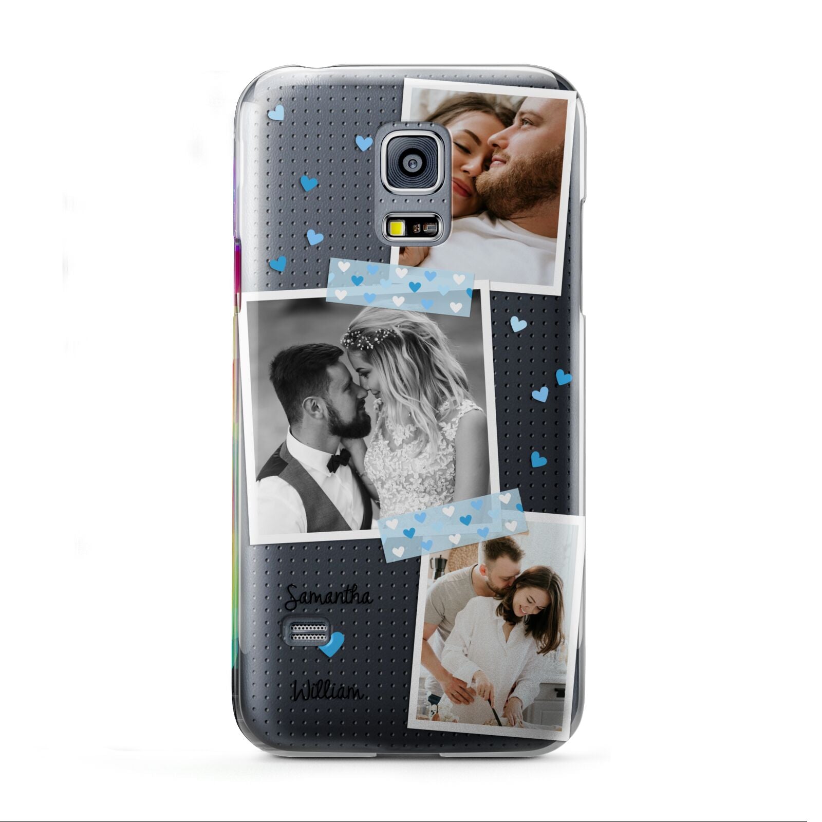 Wedding Snaps Collage with Blue Hearts and Name Samsung Galaxy S5 Mini Case