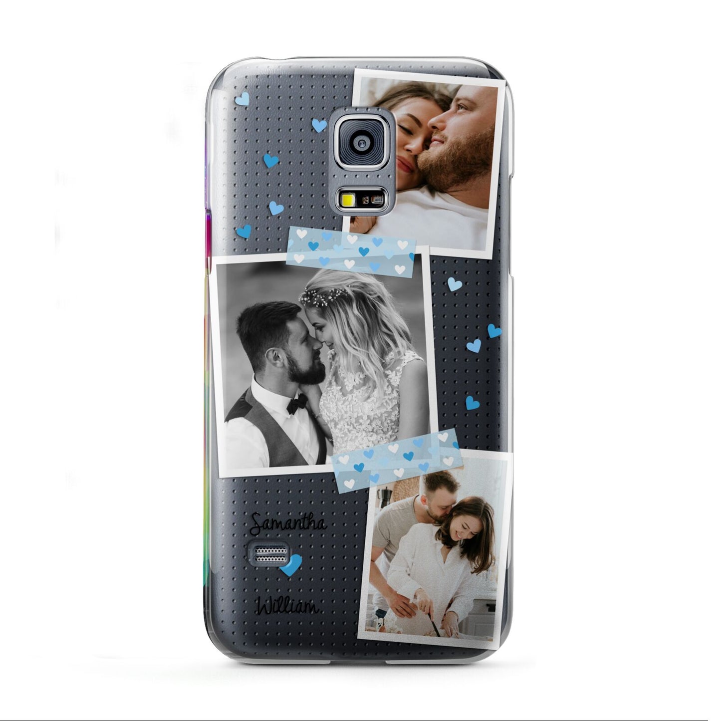 Wedding Snaps Collage with Blue Hearts and Name Samsung Galaxy S5 Mini Case