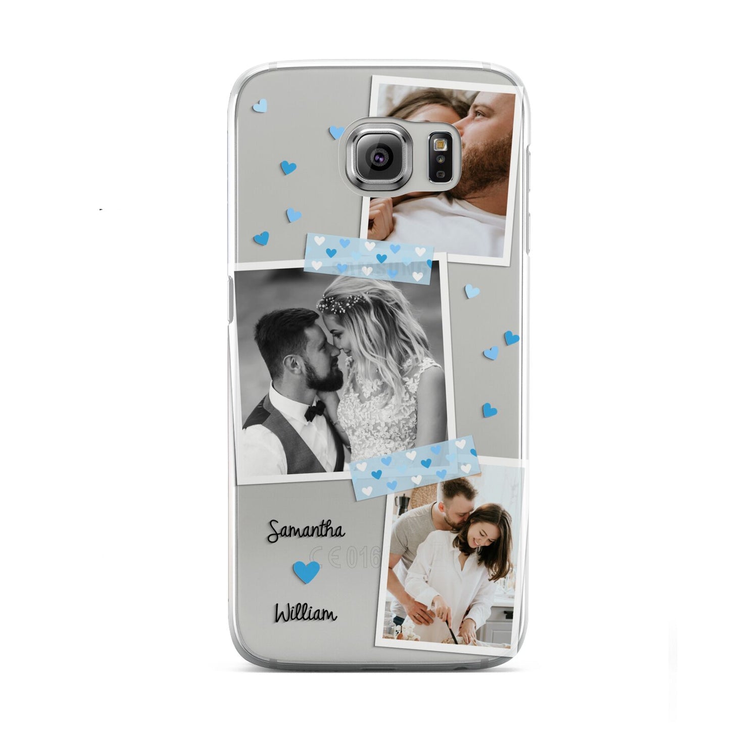 Wedding Snaps Collage with Blue Hearts and Name Samsung Galaxy S6 Case