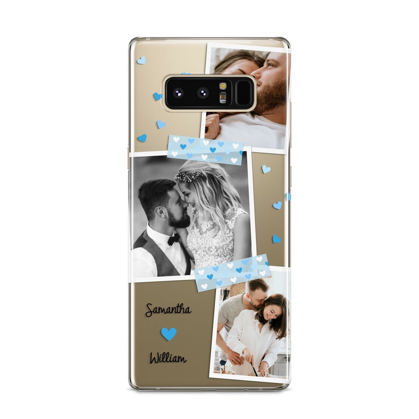 Wedding Snaps Collage with Blue Hearts and Name Samsung Galaxy S8 Case