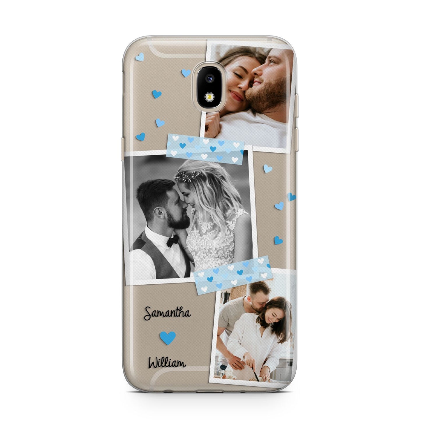 Wedding Snaps Collage with Blue Hearts and Name Samsung J5 2017 Case