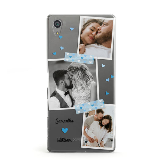 Wedding Snaps Collage with Blue Hearts and Name Sony Xperia Case