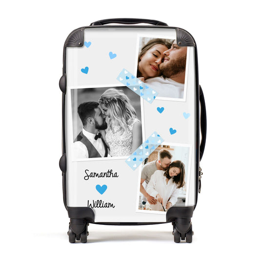 Wedding Snaps Collage with Blue Hearts and Name Suitcase