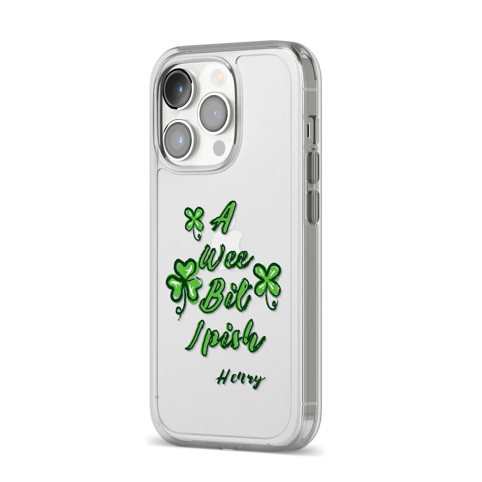 Wee Bit Irish Personalised iPhone 14 Pro Clear Tough Case Silver Angled Image