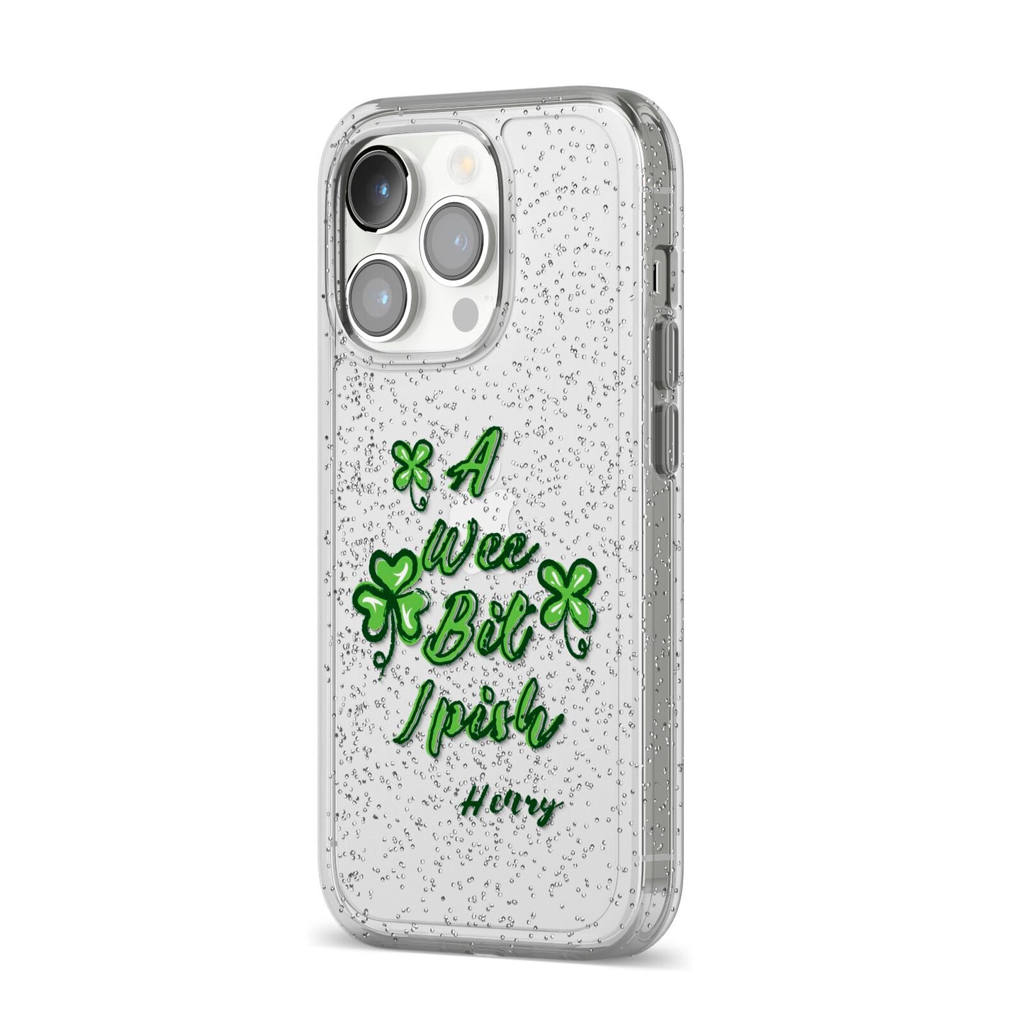 Wee Bit Irish Personalised iPhone 14 Pro Glitter Tough Case Silver Angled Image