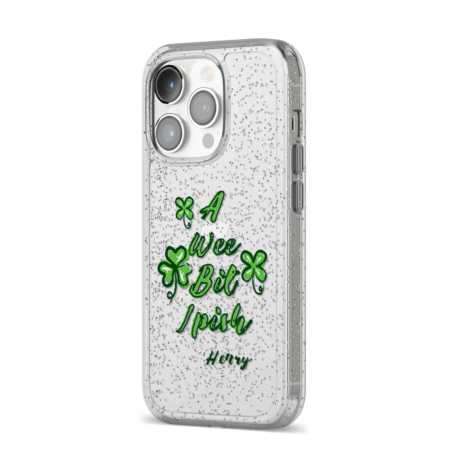 Wee Bit Irish Personalised iPhone 14 Pro Glitter Tough Case Silver Angled Image
