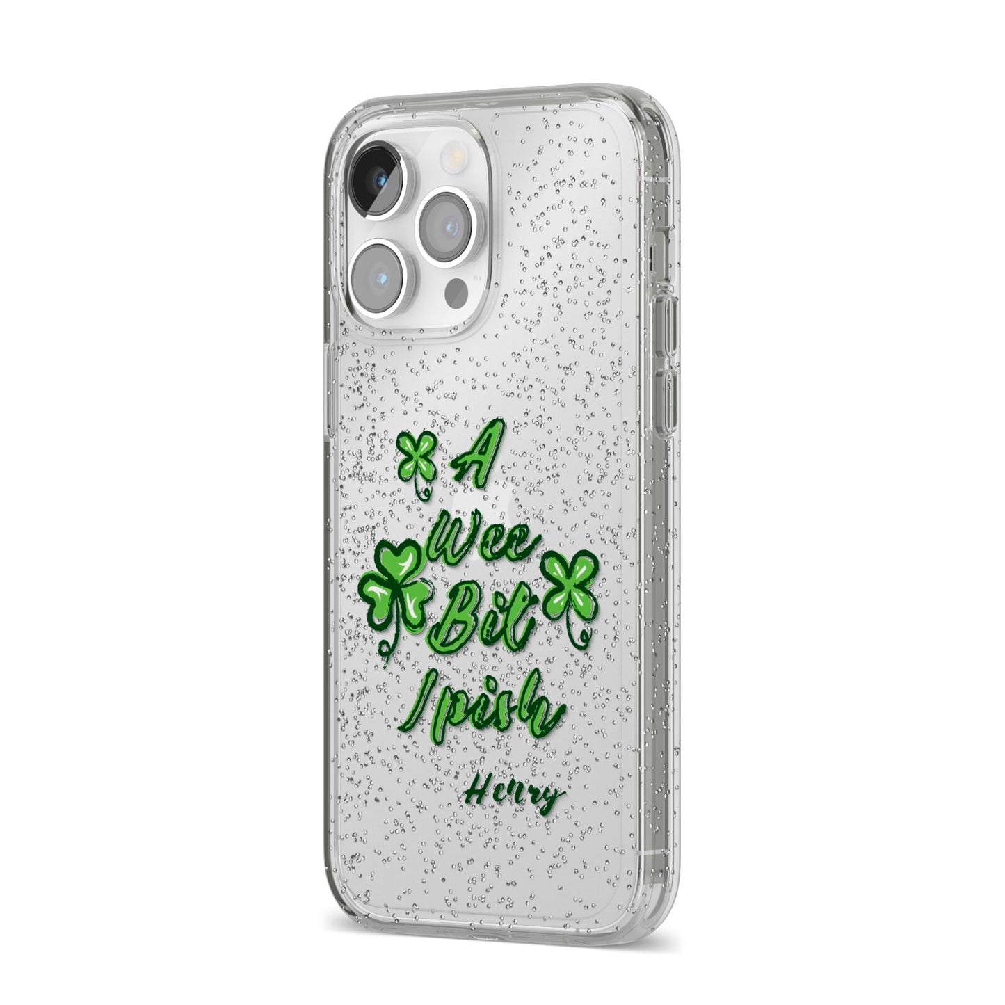 Wee Bit Irish Personalised iPhone 14 Pro Max Glitter Tough Case Silver Angled Image