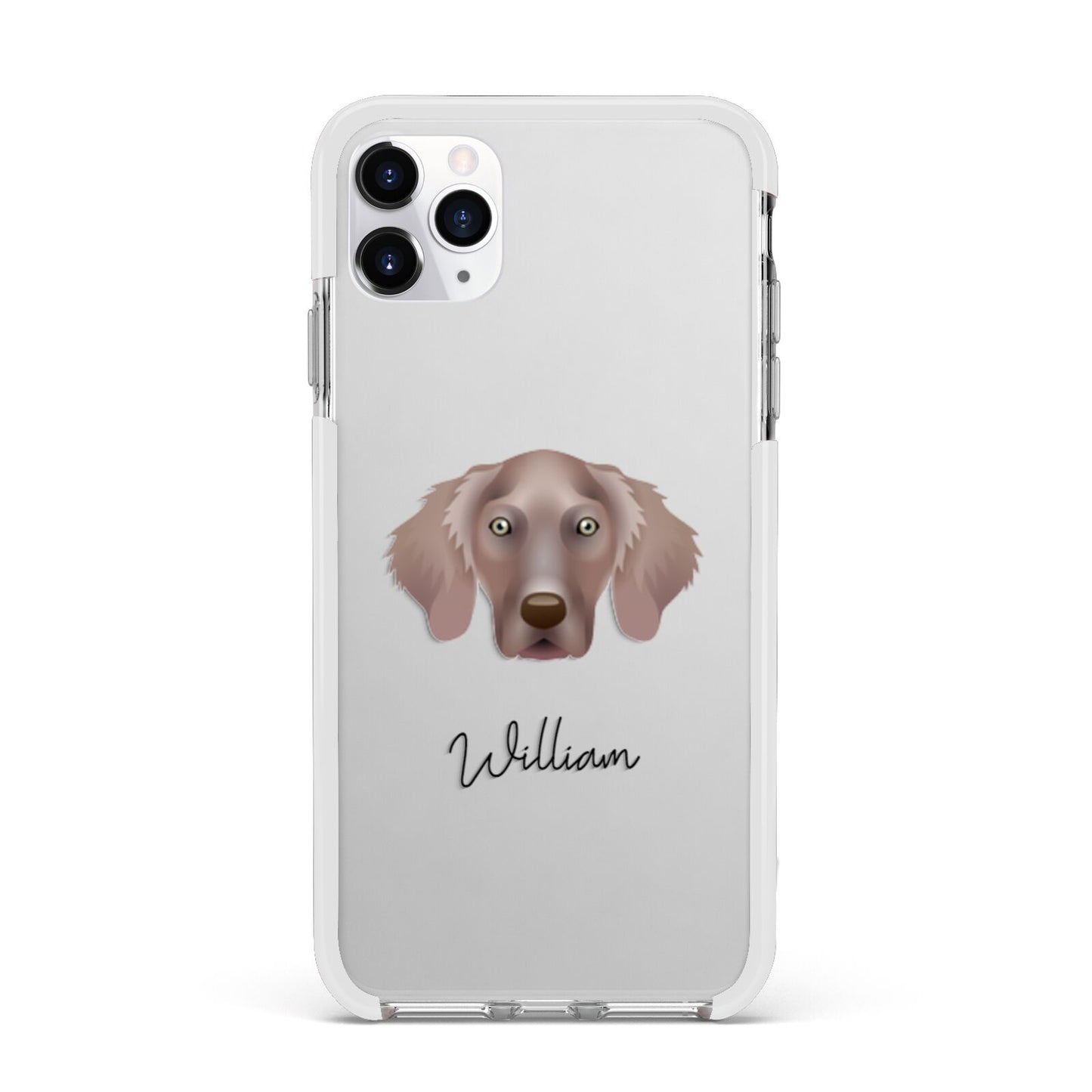 Weimaraner Personalised Apple iPhone 11 Pro Max in Silver with White Impact Case