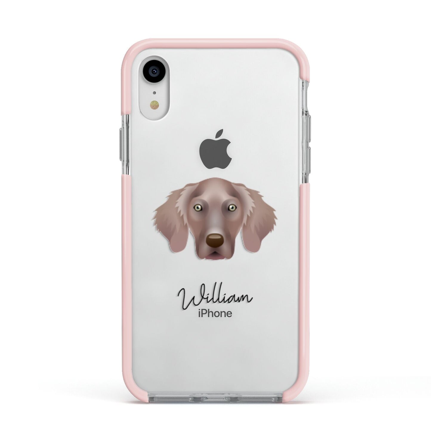 Weimaraner Personalised Apple iPhone XR Impact Case Pink Edge on Silver Phone
