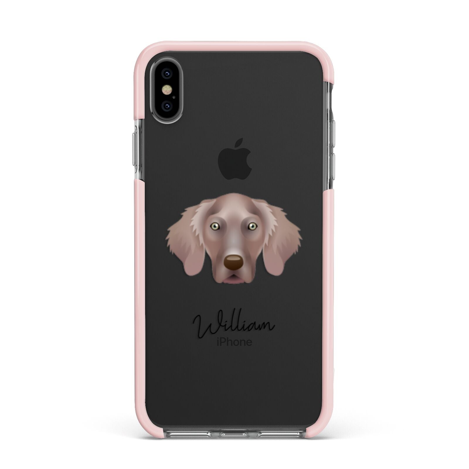 Weimaraner Personalised Apple iPhone Xs Max Impact Case Pink Edge on Black Phone
