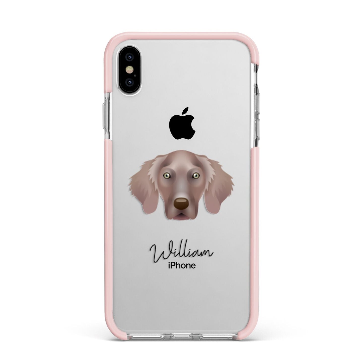 Weimaraner Personalised Apple iPhone Xs Max Impact Case Pink Edge on Silver Phone