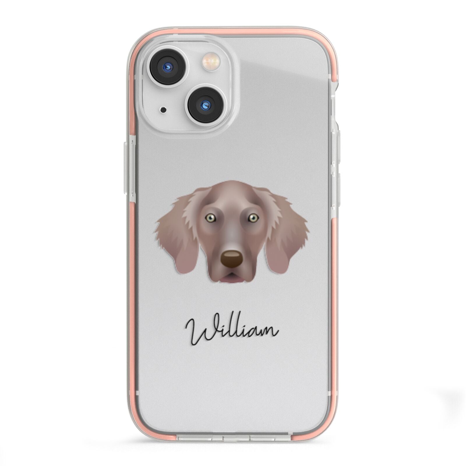 Weimaraner Personalised iPhone 13 Mini TPU Impact Case with Pink Edges