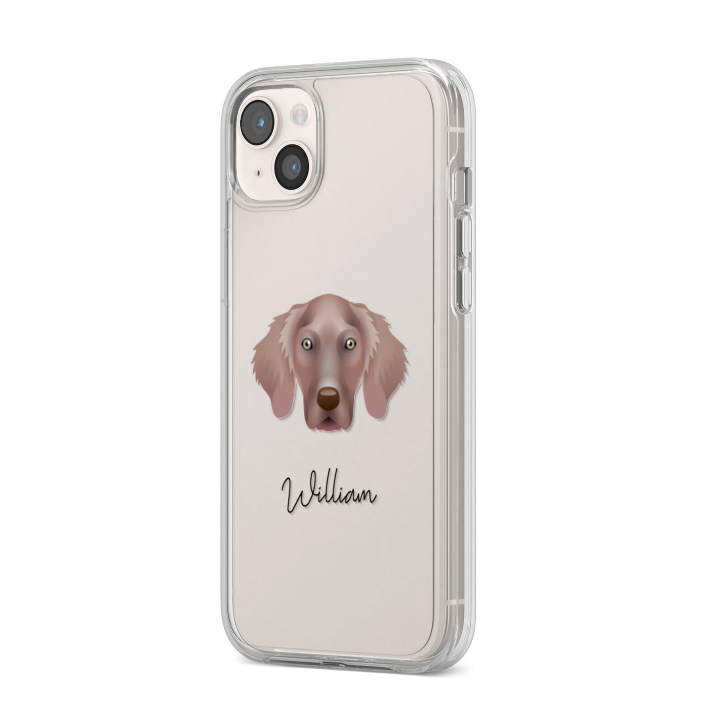 Weimaraner Personalised iPhone 14 Plus Clear Tough Case Starlight Angled Image
